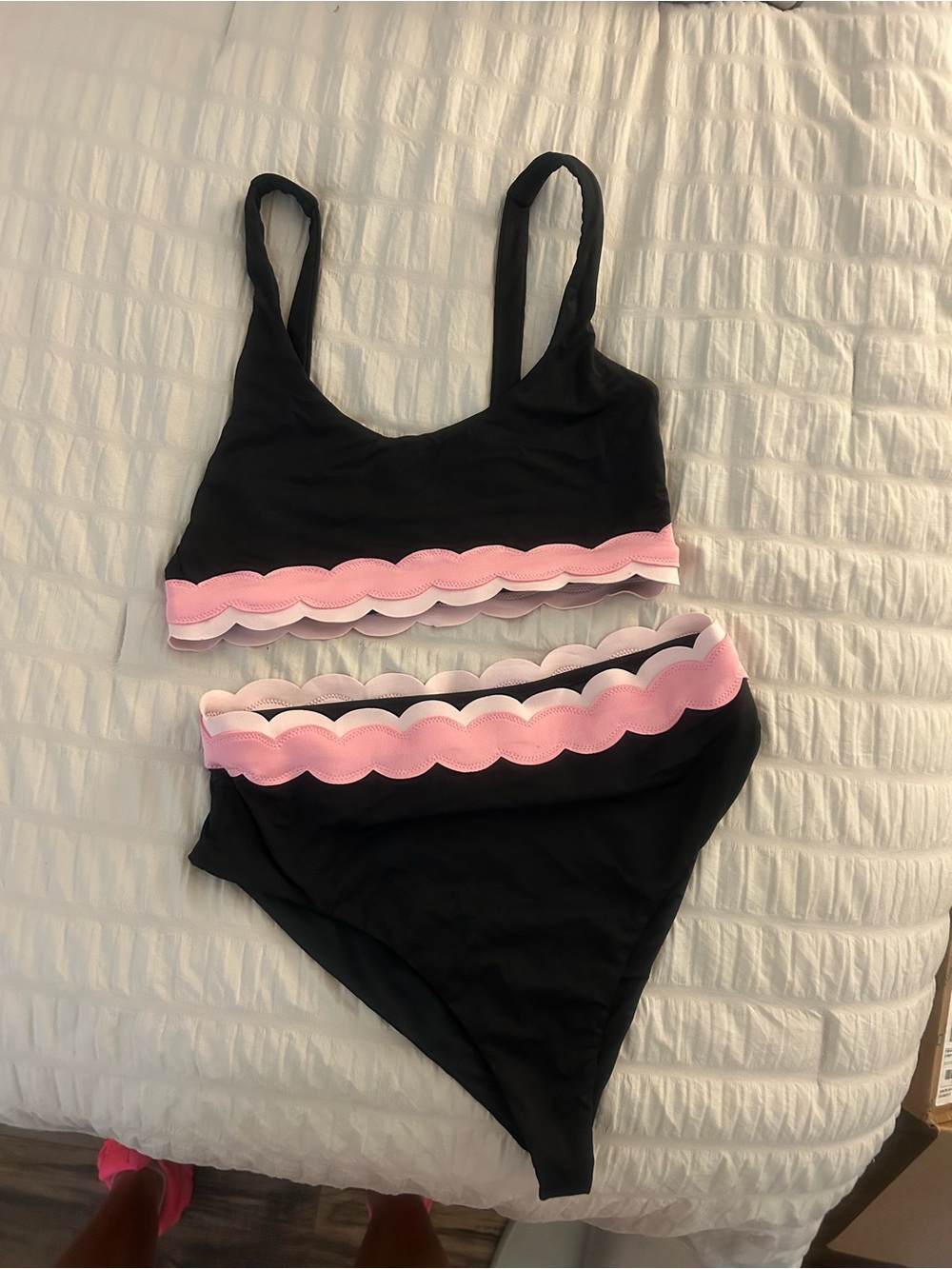 Beach Riot Black & Pink Scallop Trim Bikini Set
